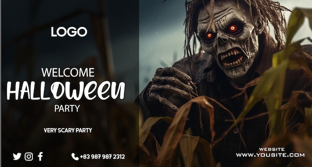 Halloween party flyer with a scary scarecrow and a scary scarecrow.