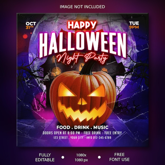 Halloween party night social media template design post