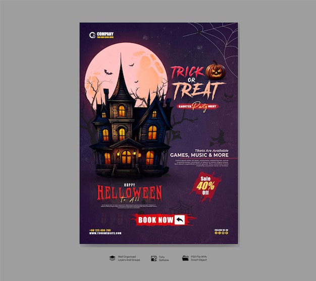 Halloween party poster and Trick or treat flyer template