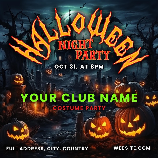 Halloween poster template PSD Halloween night party flyer banner social media post PSD template