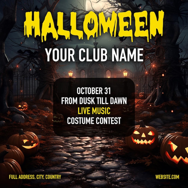 Halloween poster template PSD Halloween night party flyer banner social media post PSD template