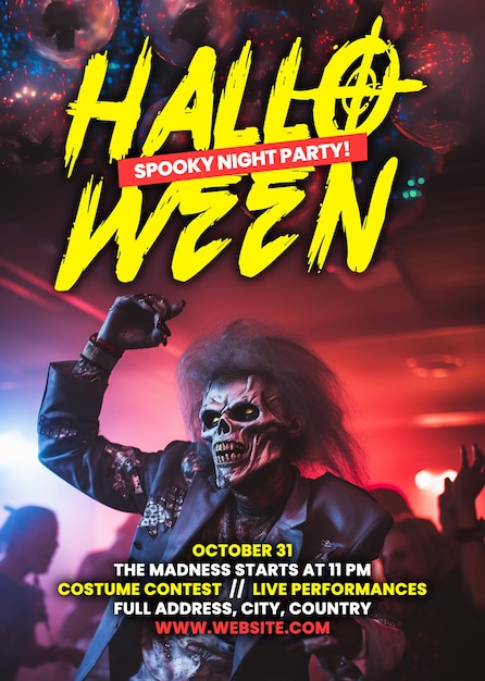 Halloween poster template PSD Halloween night party flyer banner social media post PSD template