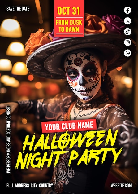 Halloween poster template PSD Halloween night party flyer banner social media post PSD template