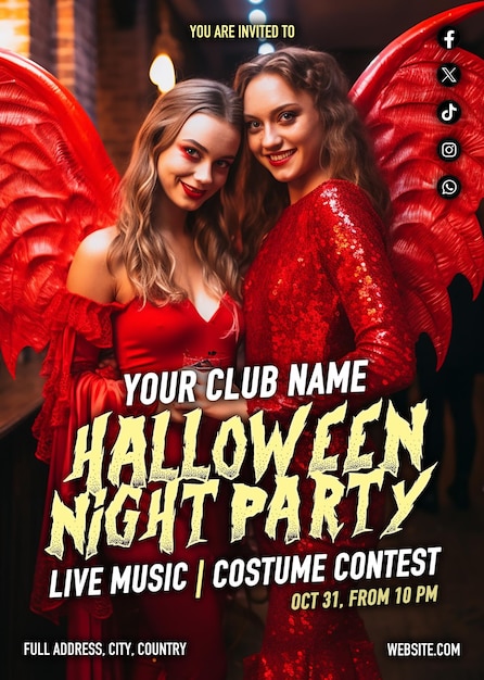 Halloween poster template PSD Halloween night party flyer banner social media post PSD template