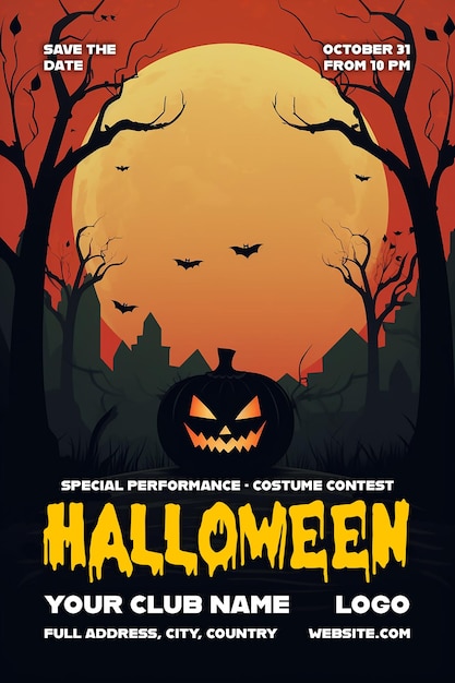 Halloween poster template PSD Halloween night party flyer banner social media post PSD template