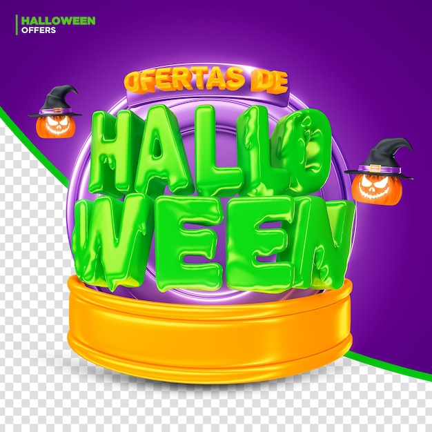 Halloween promotion offers label 3d render for composition