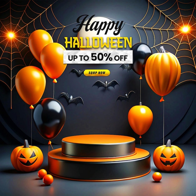 PSD halloween promotional sale podium post design