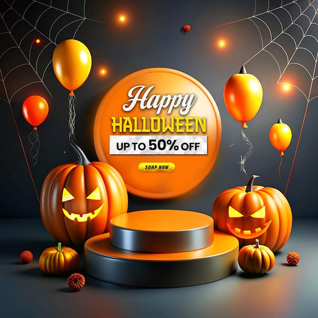 PSD halloween promotional sale podium post design