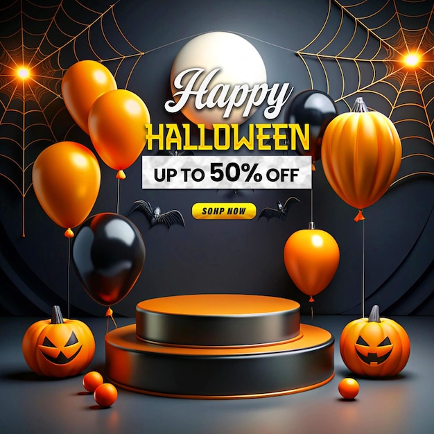 PSD halloween promotional sale podium post design