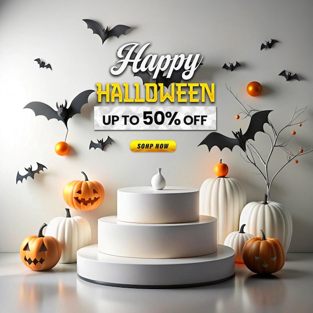 PSD halloween promotional sale podium post design