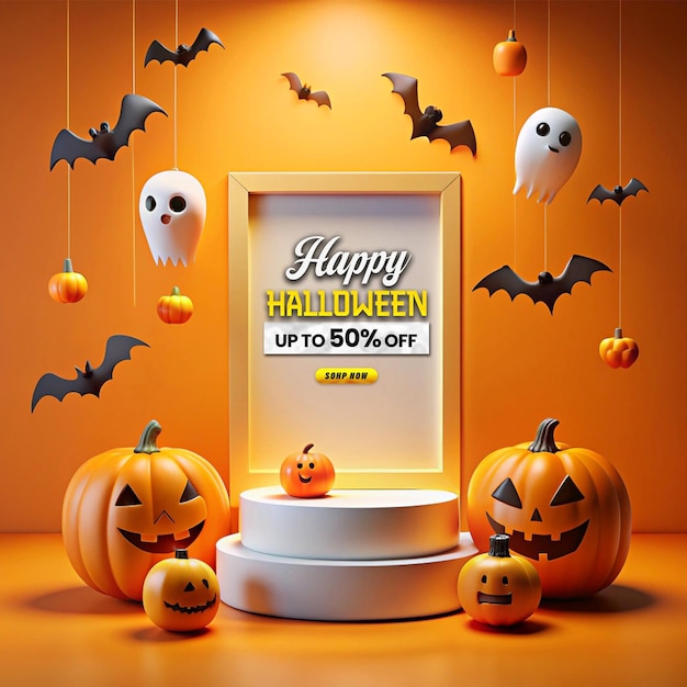 PSD halloween promotional sale podium post design