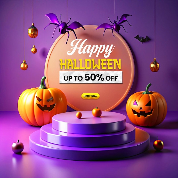 PSD halloween promotional sale podium post design