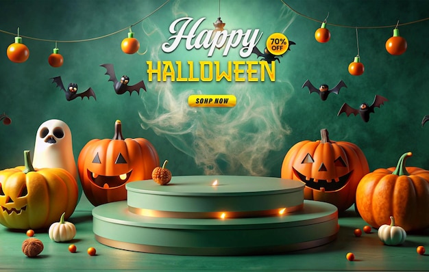 PSD halloween promotional sale podium web banner template