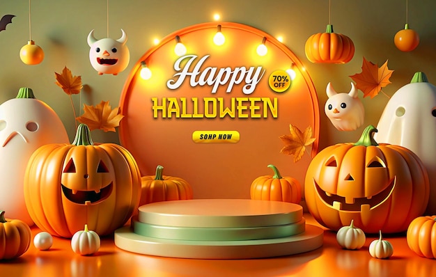 Halloween Promotional Sale Podium Web Banner Template