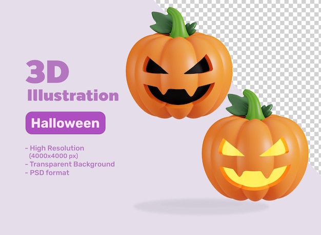 Halloween Pumpkin Face Lantern Cute Icon 3D Render Illustration