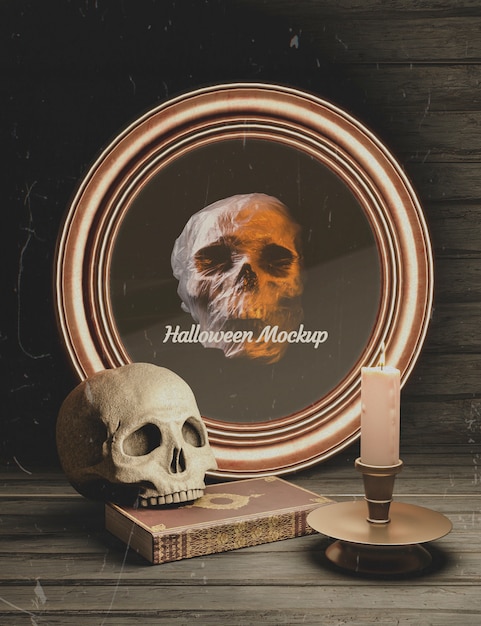 Halloween round frame with skull and gothic elements