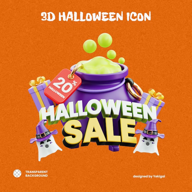 PSD halloween sale 20 percent 3d halloween icon for uiux web app infographic etc