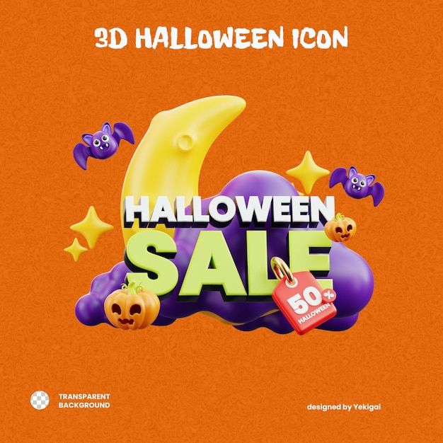 PSD halloween sale 50 percent 3d halloween icon for uiux web app infographic etc