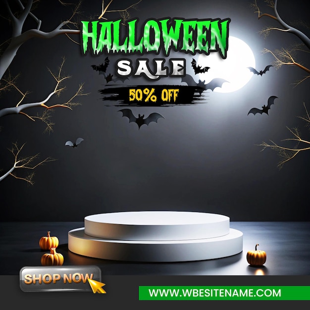 PSD halloween sale empty podium display background for product promotion