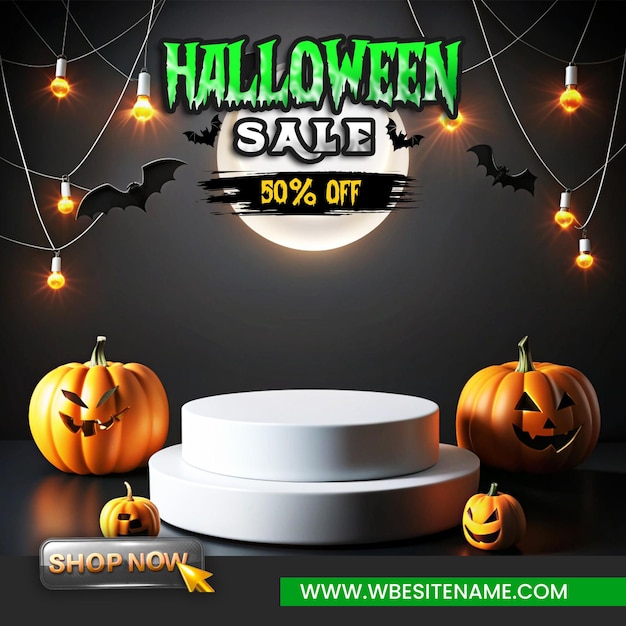 PSD halloween sale empty podium display background for product promotion