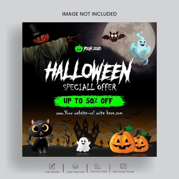 halloween sale offer social media post banner ads and instagram post with pumkin background