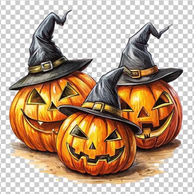 PSD halloween scary pumpkin in purple witches hat in