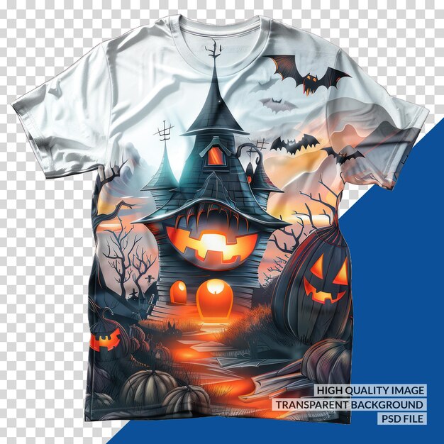 PSD a halloween shirt with a house on it