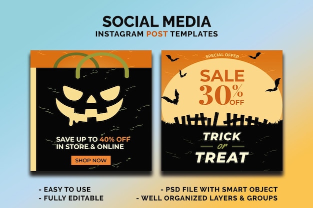 PSD halloween social media instagram post templates