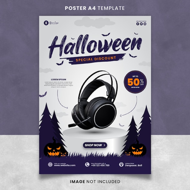 Halloween Special Discount Headphone Poster or Banner Template