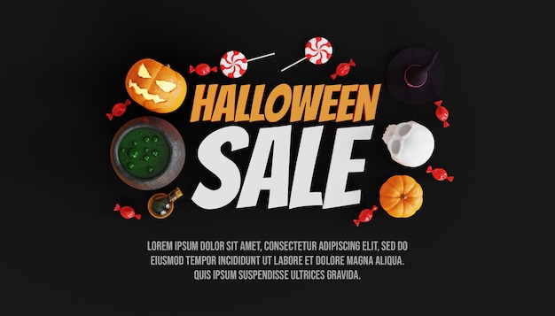 PSD halloween special sale banner with 3d pumpkin