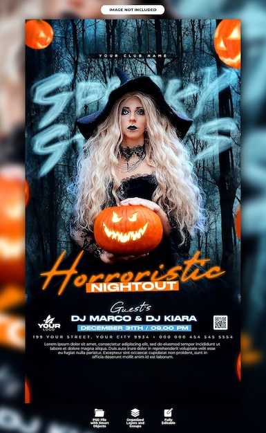 PSD halloween spooky club night party flyer and social media story template