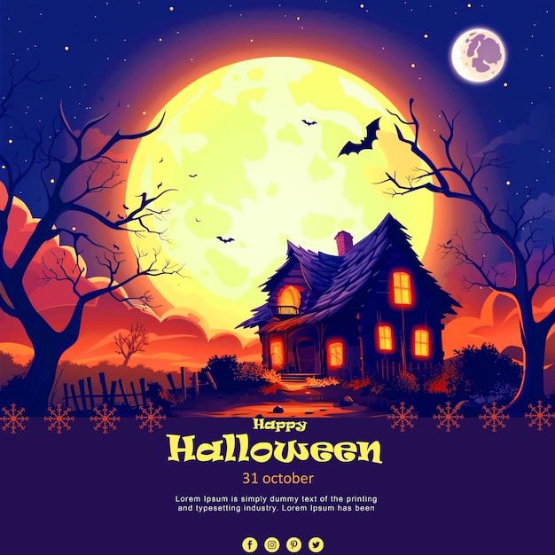 PSD halloween theme background image with illustration and editable file