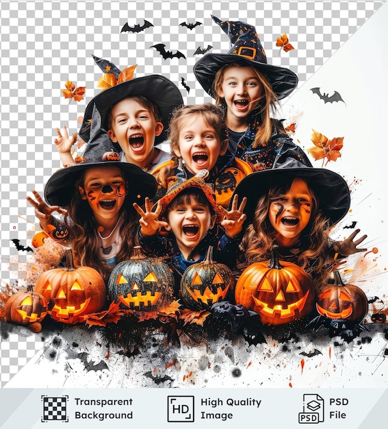 Halloween theme poster template with happy children on transparent background