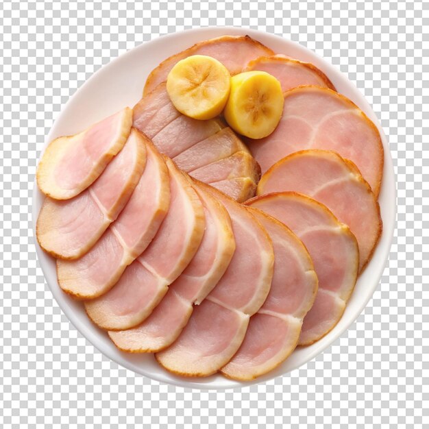 PSD ham slices with banana slices isolated on transparent background