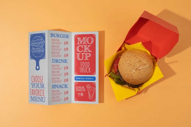 Hamburger menu mock-up with tasty food