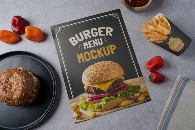 Hamburger restaurant menu mock-up with fast food