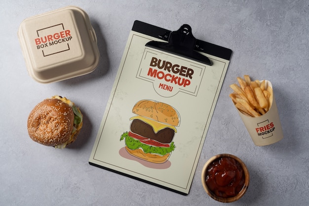 Hamburger restaurant menu mock-up with fast food