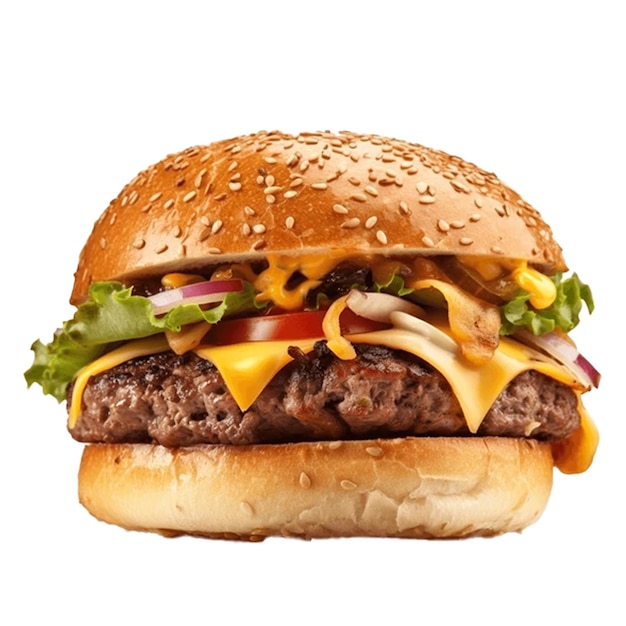 a hamburger with cheese and onions on it is shown