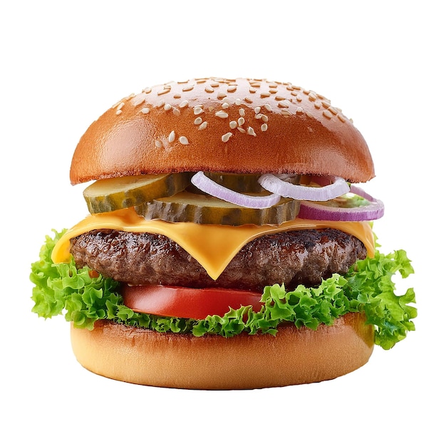 PSD a hamburger with a cheeseburger on it is shown