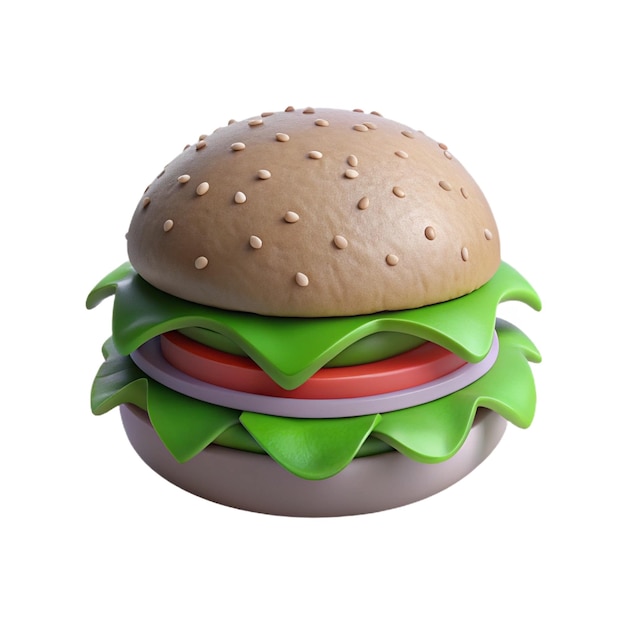 PSD a hamburger with a green leaf on it and a red onion on the top