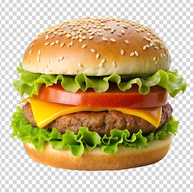 A hamburger with lettuce tomato and cheese on transparent background