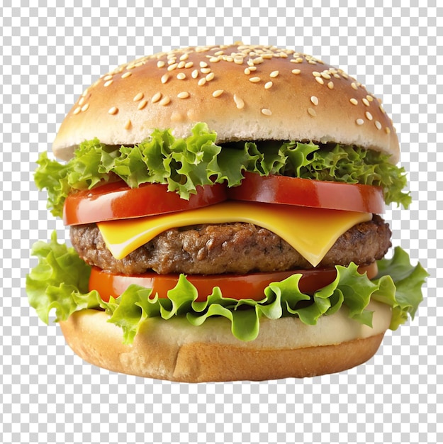 A hamburger with lettuce tomato and cheese on transparent background