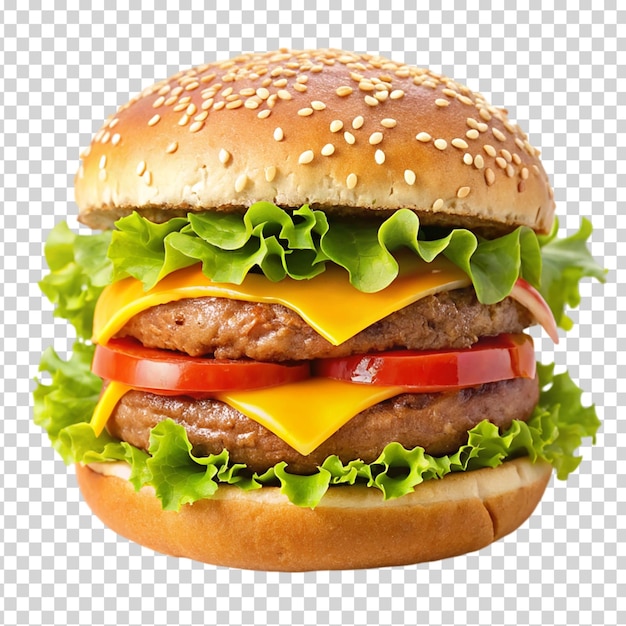 A hamburger with lettuce tomato and cheese on transparent background