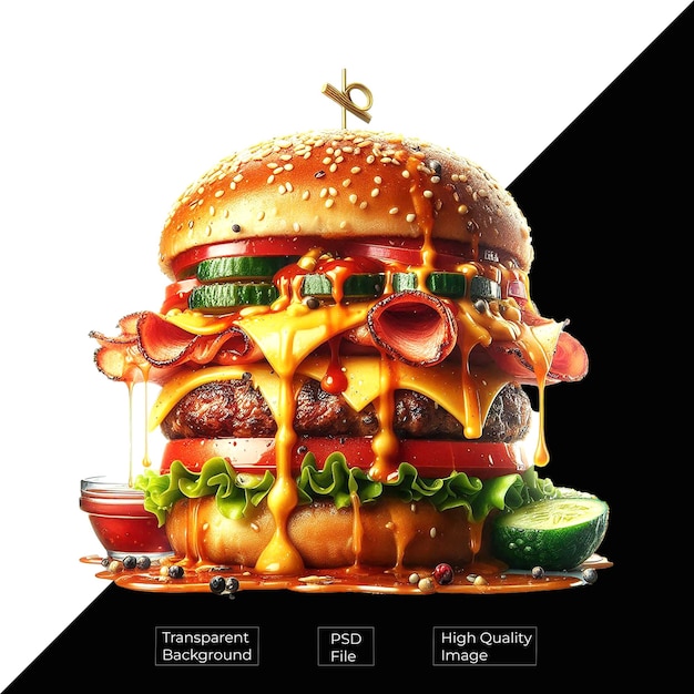 PSD a hamburger with a picture of a hamburger and a picture of a hamburger on transparent background