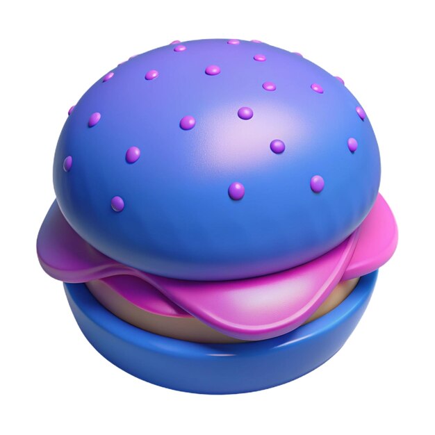 a hamburger with pink and purple spots on it and a purple hamburger on the top