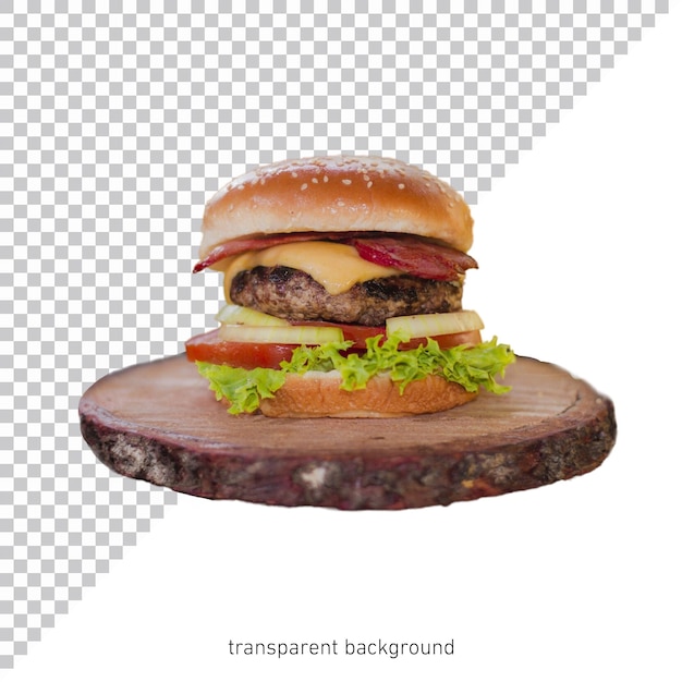 PSD a hamburger on a wooden board with a picture of a hamburger fresh tasty hamburger classic cheesebur