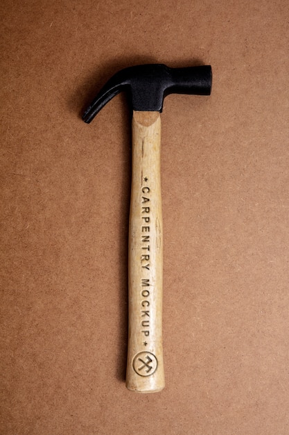 Hammer with engraved text effect mock-up on wooden handle