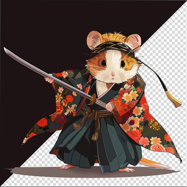 Hamster Samurai Wielding Katana Sword cartoon hamster Samurai cartoon design