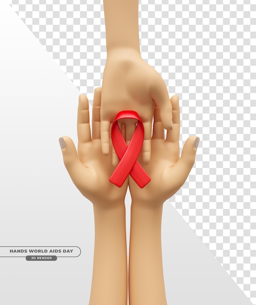 Hand in 3d render with red ribbon in celebration of World AIDS Day