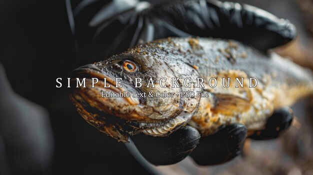 PSD a hand in a black glove holds a dried fish